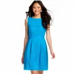 Womens LOFT Turquoise Eyelet Fit-and-Flare Dress